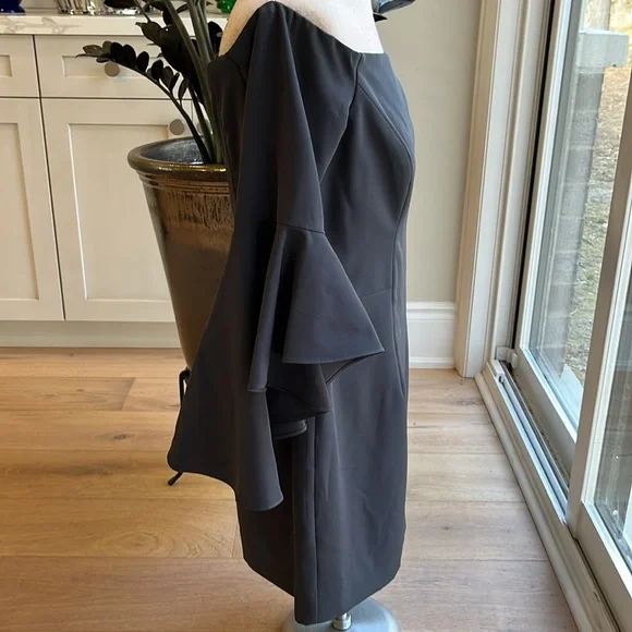 EUC Milly dress off/at the edge of the shoulder flutter sleeve in steel grey - Picture 3 of 11